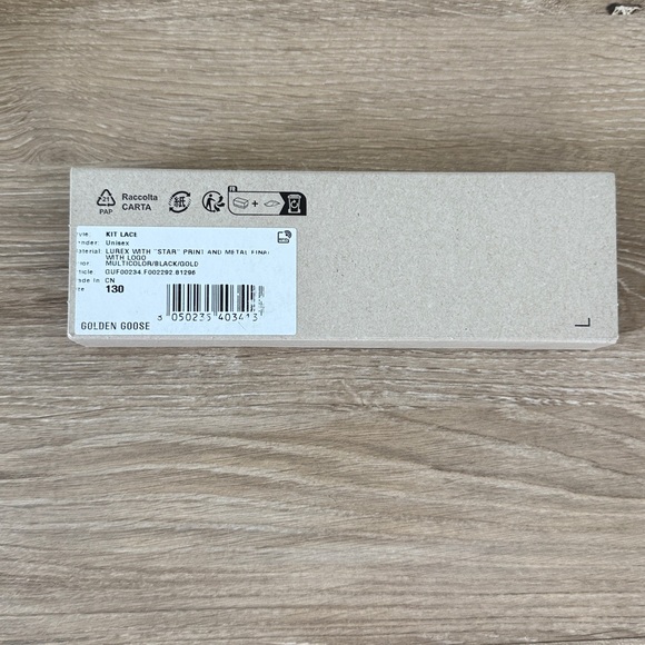 Golden Goose Blue Leopard Patterned Laces with Gold Tips - Picture 2 of 2